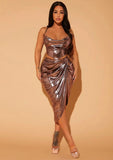 Sexy 2 Piece Gathered Metallic Skirt & Top