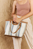 Fame Striped In The Sun Faux Leather Trim Tote Bag