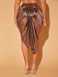 Sexy 2 Piece Gathered Metallic Skirt & Top
