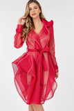 Side Tacking Waist Tie Mesh Coat