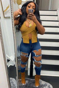 Sexy Bandage Knit Crop Sweater Tank Top